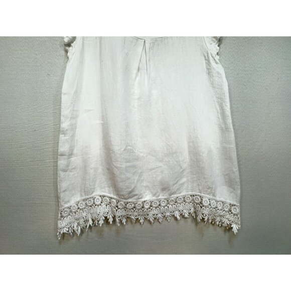 Terzo Millennio Womens Linen Blouse Top Size S White Crochet Hem Ruffle Boho - Picture 13 of 14